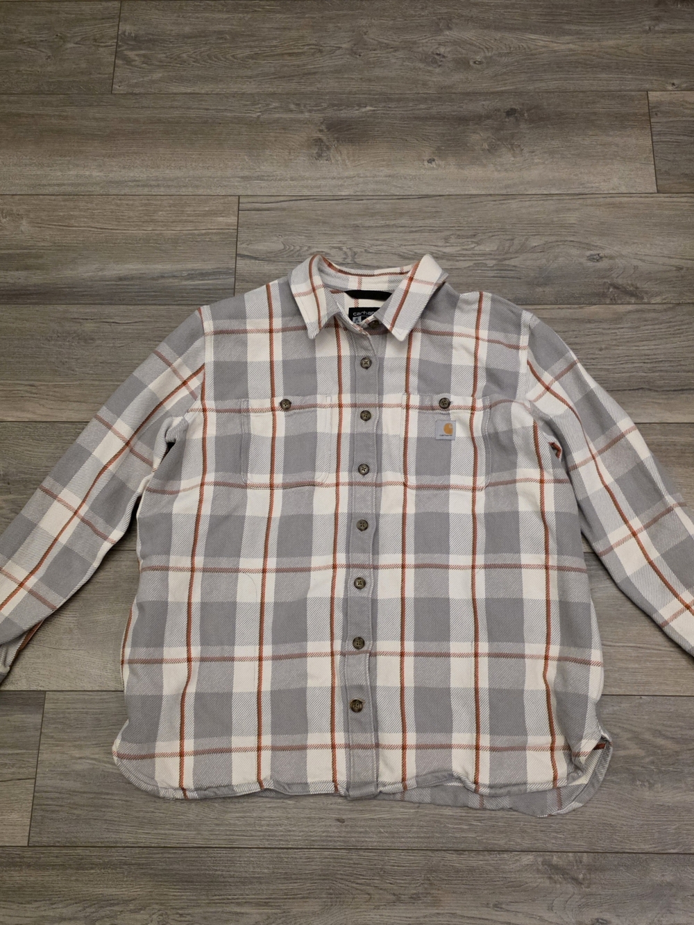 CARHARTT Size XL Gray Plaid Two Hand Pockets Women's Heavyweight Flannel Shirt